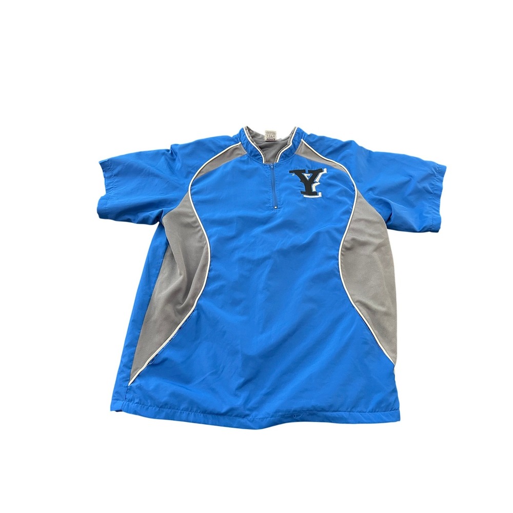 Alleson Athletic Mens Blue Grey Quarter Zip Short Sleeve Windbreaker Pullover M